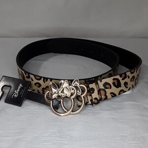 NWT! Disney (Women's Medium) Minnie Mouse Cheetah Print Gold Buckle Belt